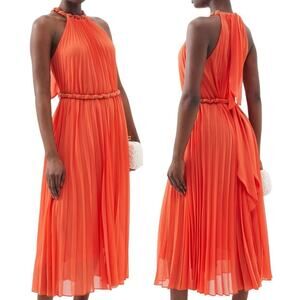 ZIMMERMANN SUNRAY PLEATED CHIFFON DRESS SLEEVELESS BELTED SIZE 6 CHAIN DETAIL